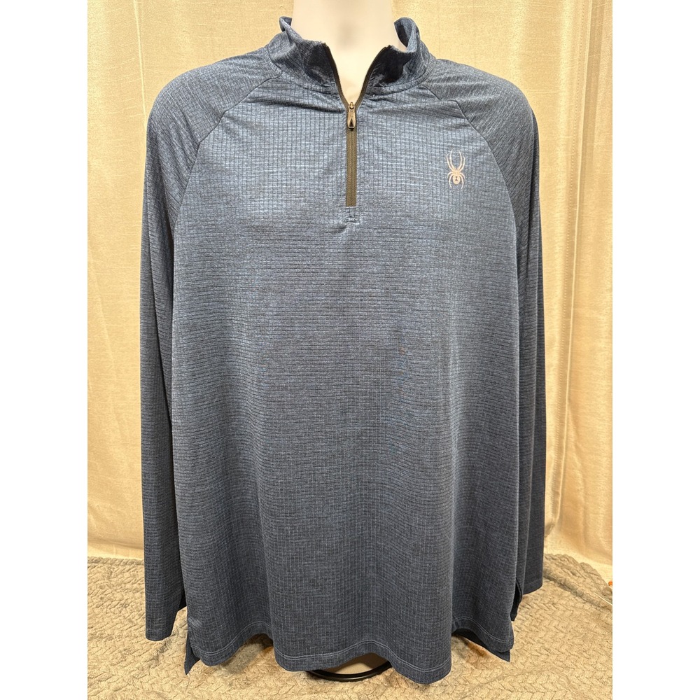 Spyder Active ProWeb Mens XXL Quarter Zip Pullover Navy Blue Grid Texture